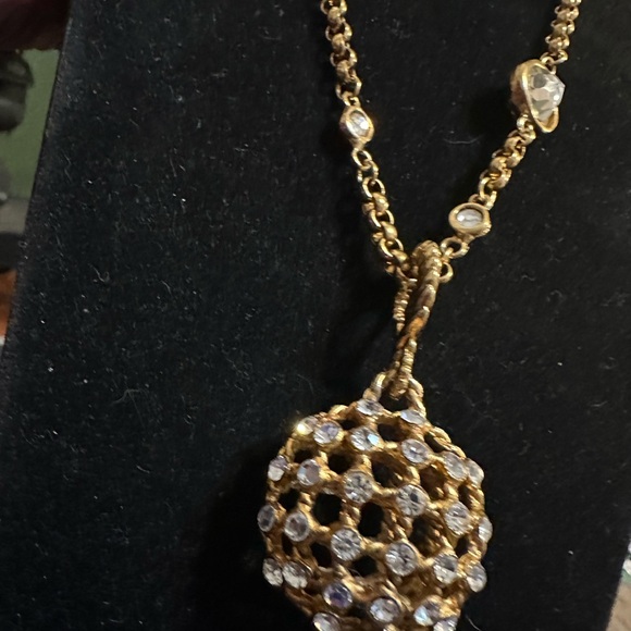 Blanca 36" Gold Tone Necklace with Crystal Ball Pendant Adjustable - Picture 4 of 13